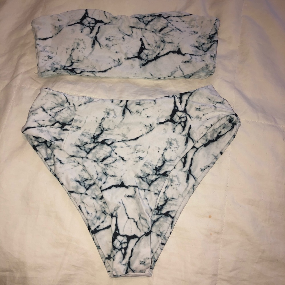2 Piece High Waisted Marble Bikini